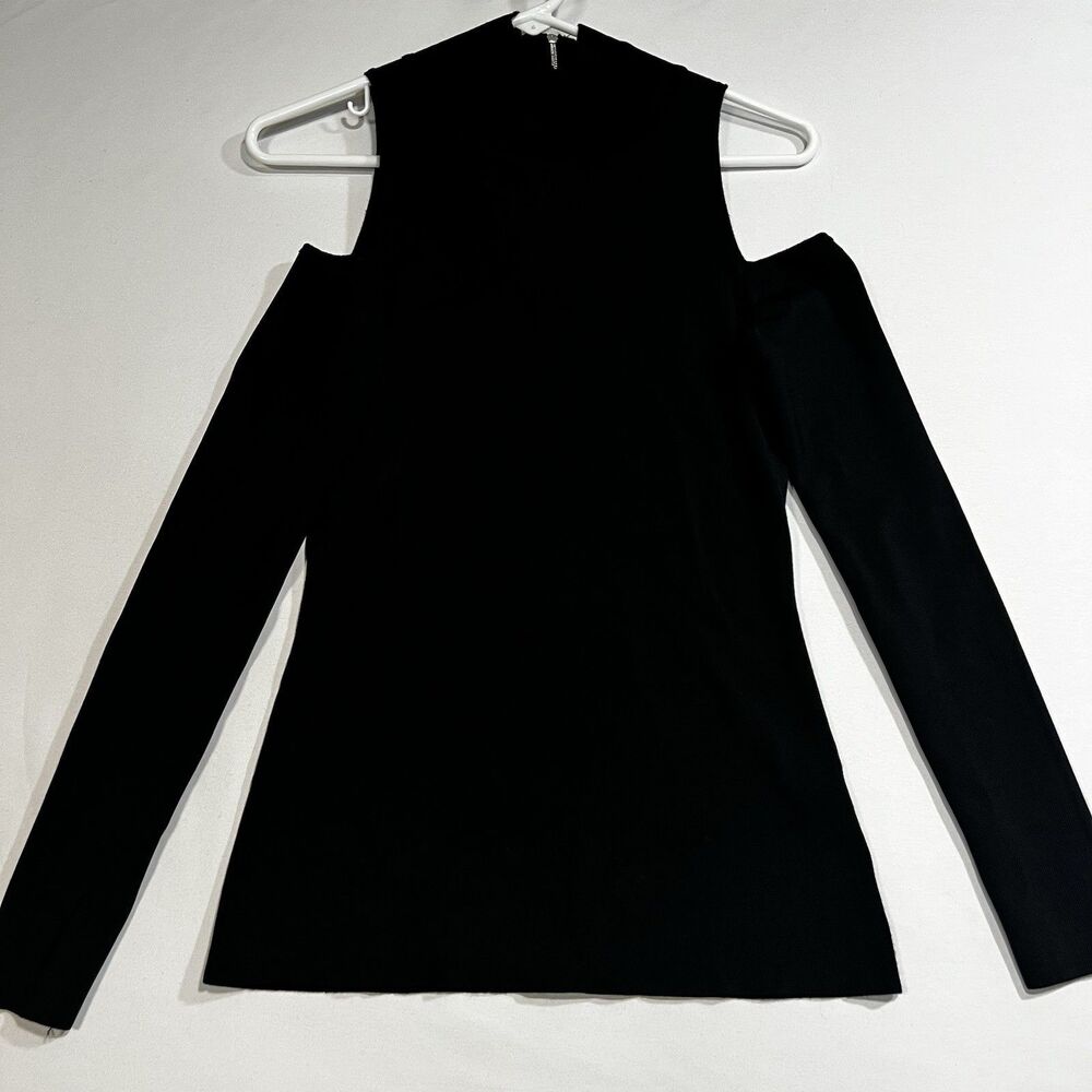 White House Black Market Black Cold Shoulder Mock Neck Ribbed Sweater Knit Top S
